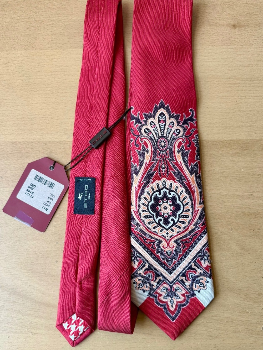 ETRO Milano 100% Silk Mens Tie Red Opulent Baroque Design Made in Italy BNWT
